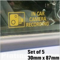 5 x Orange - In Car Camera Recording Warning Stickers-CCTV Signs -Go Pro,Dashcam